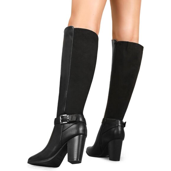 Women's Heeled Knee High Boots Zip Up Chunky Heel Tall Fashions Black Boots - Picture 7 of 8